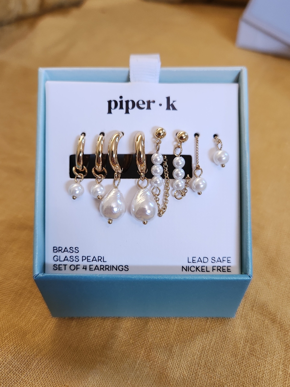 Piper Gold and White Pearl 4-Pair Earring Set